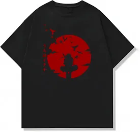 Naruto Shippuden, Itachi Uchiha, Anime Ninja Silhouette Tee, Unisex Vintage Y2K Oversized Graphic T-Shirt, Streetwear Style