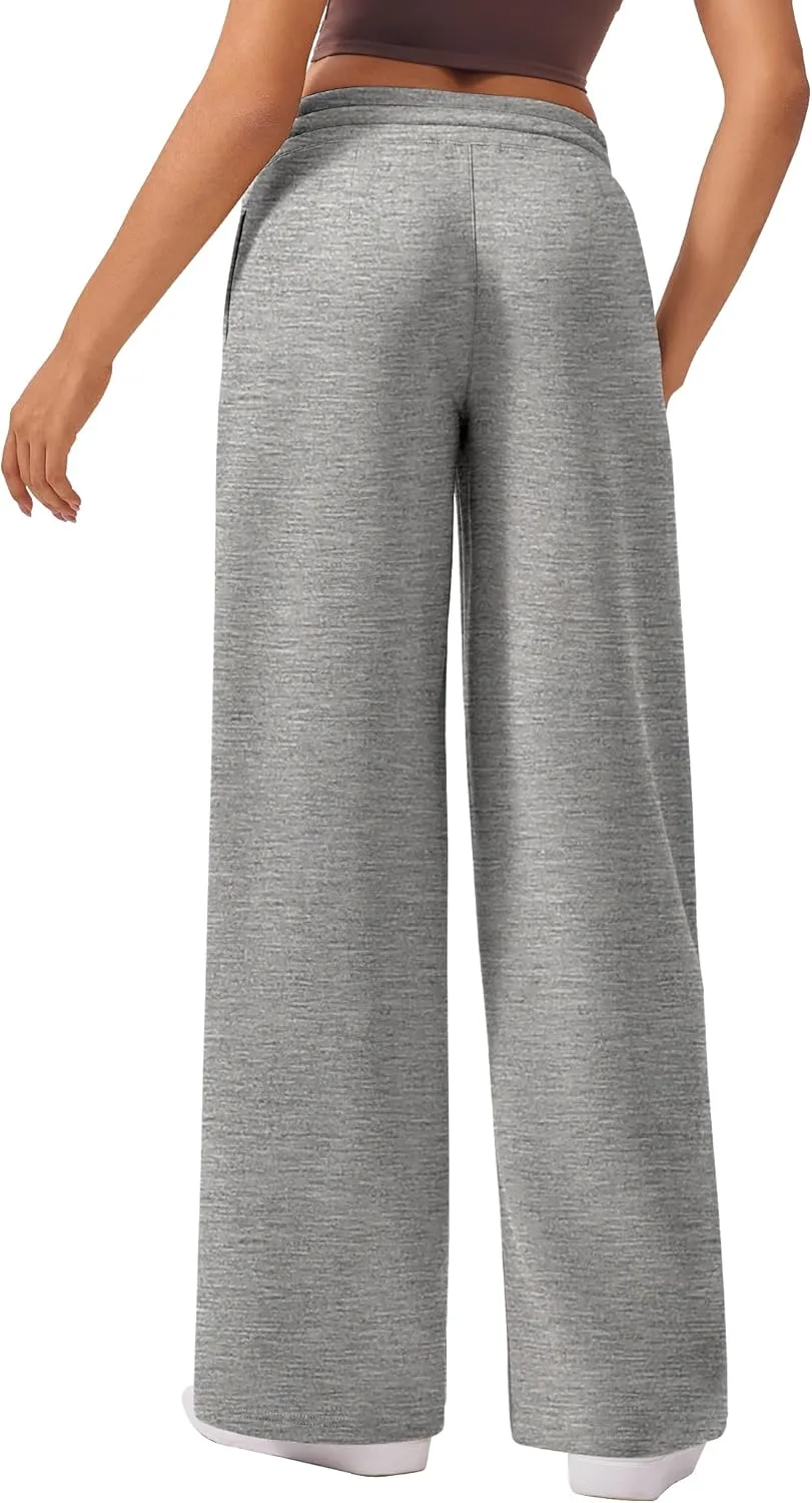 PINSPARK Wide Leg Sweatpants Women High Waisted Baggy Sweat Pants Elastic Elevated Seams Loose Active Pants with Pockets