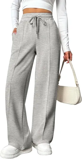 PINSPARK Wide Leg Sweatpants Women High Waisted Baggy Sweat Pants Elastic Elevated Seams Loose Active Pants with Pockets