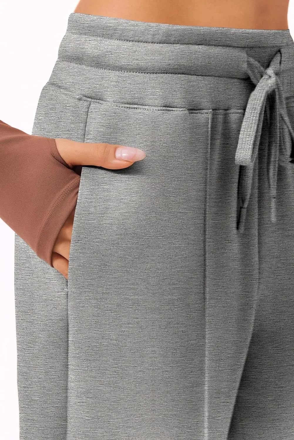 PINSPARK Wide Leg Sweatpants Women High Waisted Baggy Sweat Pants Elastic Elevated Seams Loose Active Pants with Pockets
