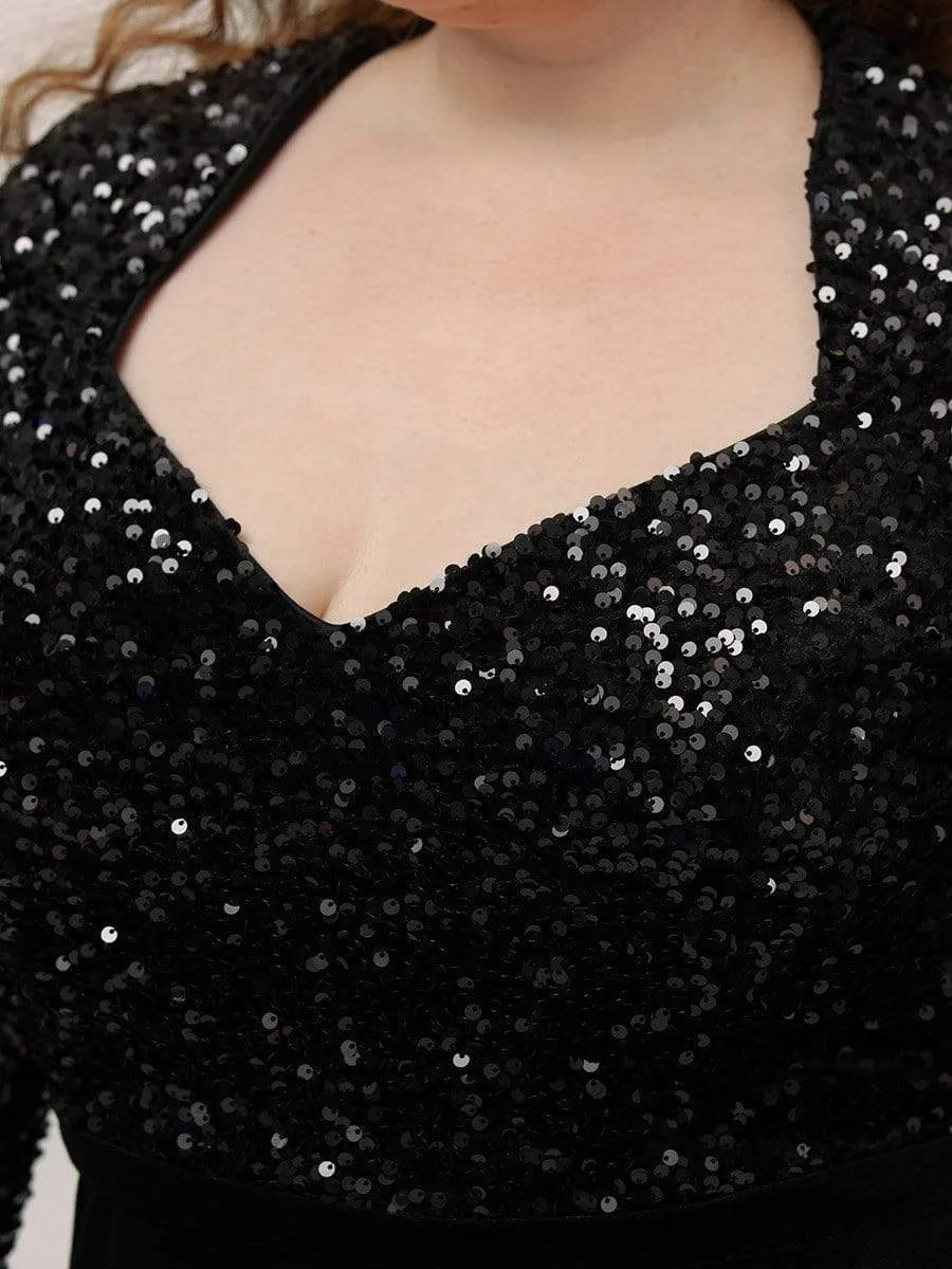 Plus Size Maxi Mermaid Velvet & Sequin Evening Dress