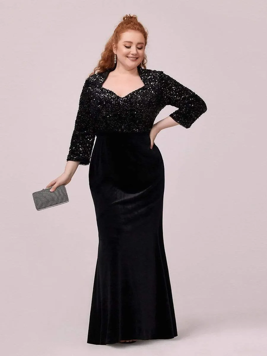 Plus Size Maxi Mermaid Velvet & Sequin Evening Dress