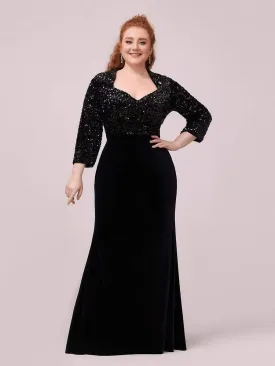 Plus Size Maxi Mermaid Velvet & Sequin Evening Dress