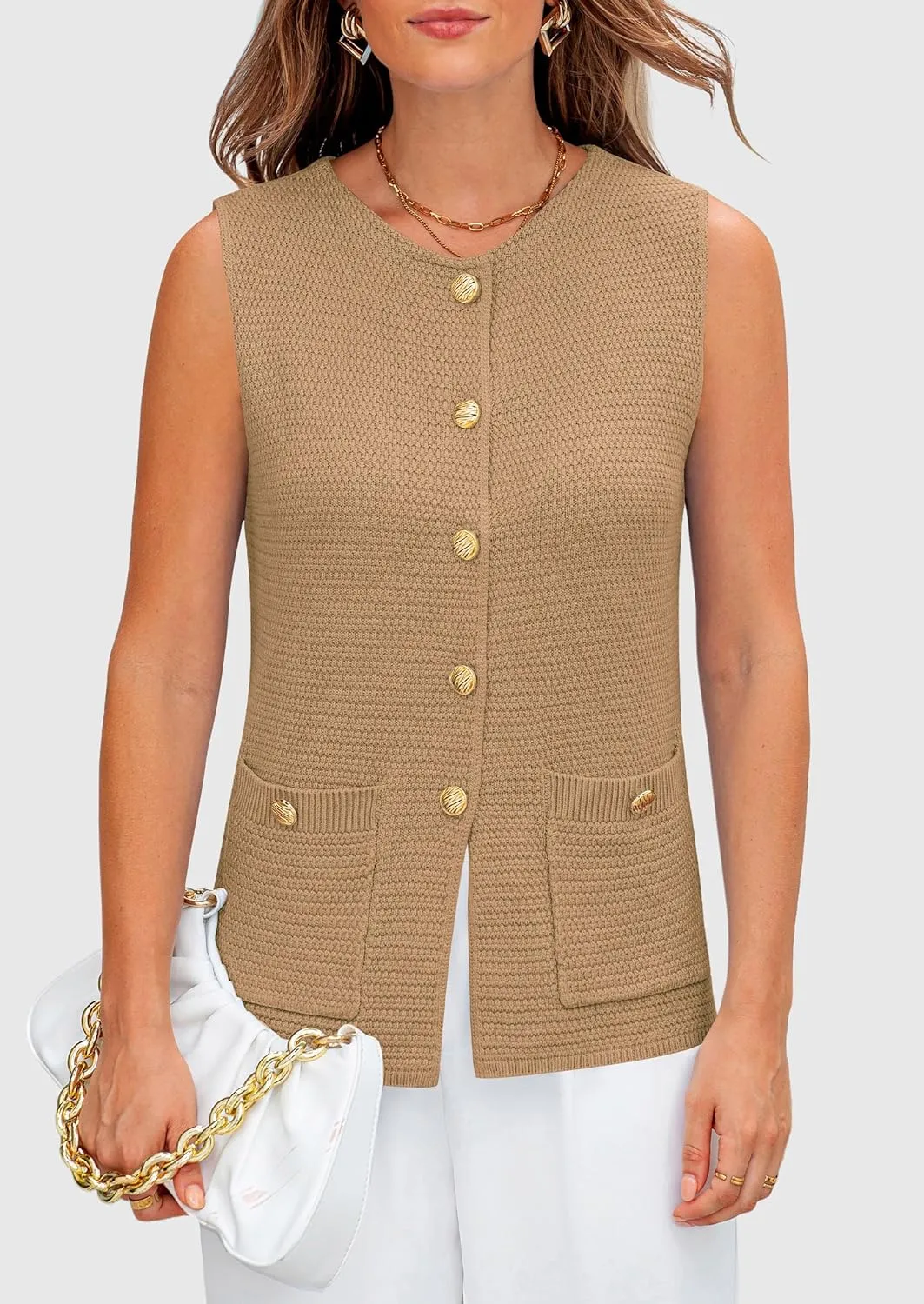 PRETTYGARDEN Women's Knit Sweater Vest 2025 Summer Sleeveless Button Down Tank Tops Trendy Business Casual Outfits