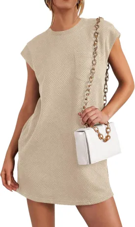 PRETTYGARDEN Women's Summer Short T Shirt Dress Cap Sleeve Crew Neck Casual Loose Basic Mini Dresses