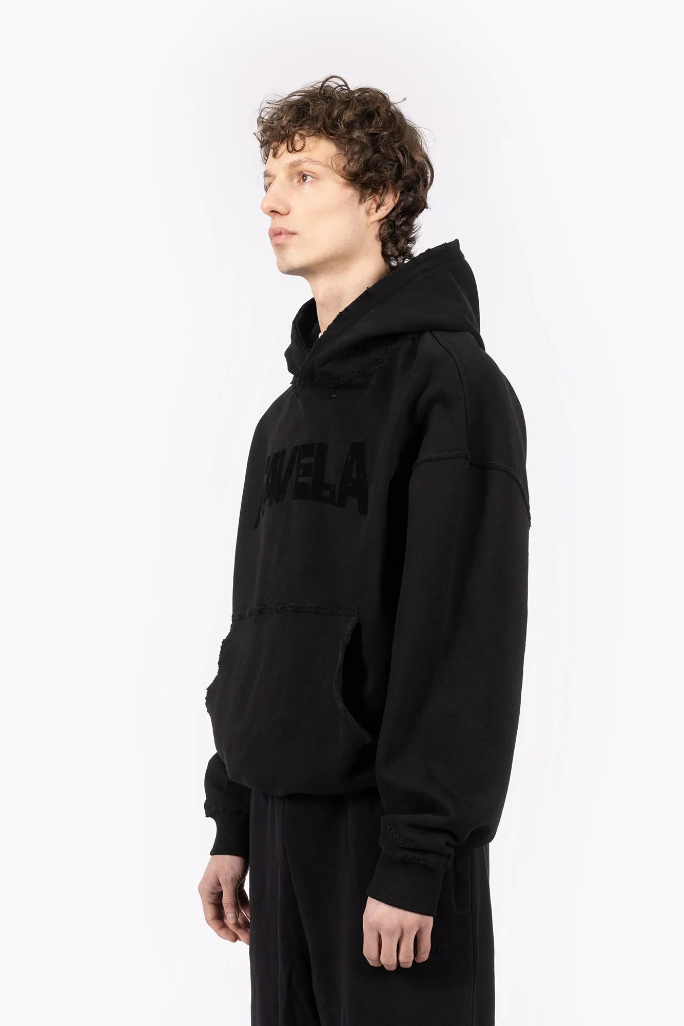 PUFF DISSTRESSED BLACK HOODIE [PRE ORDER]