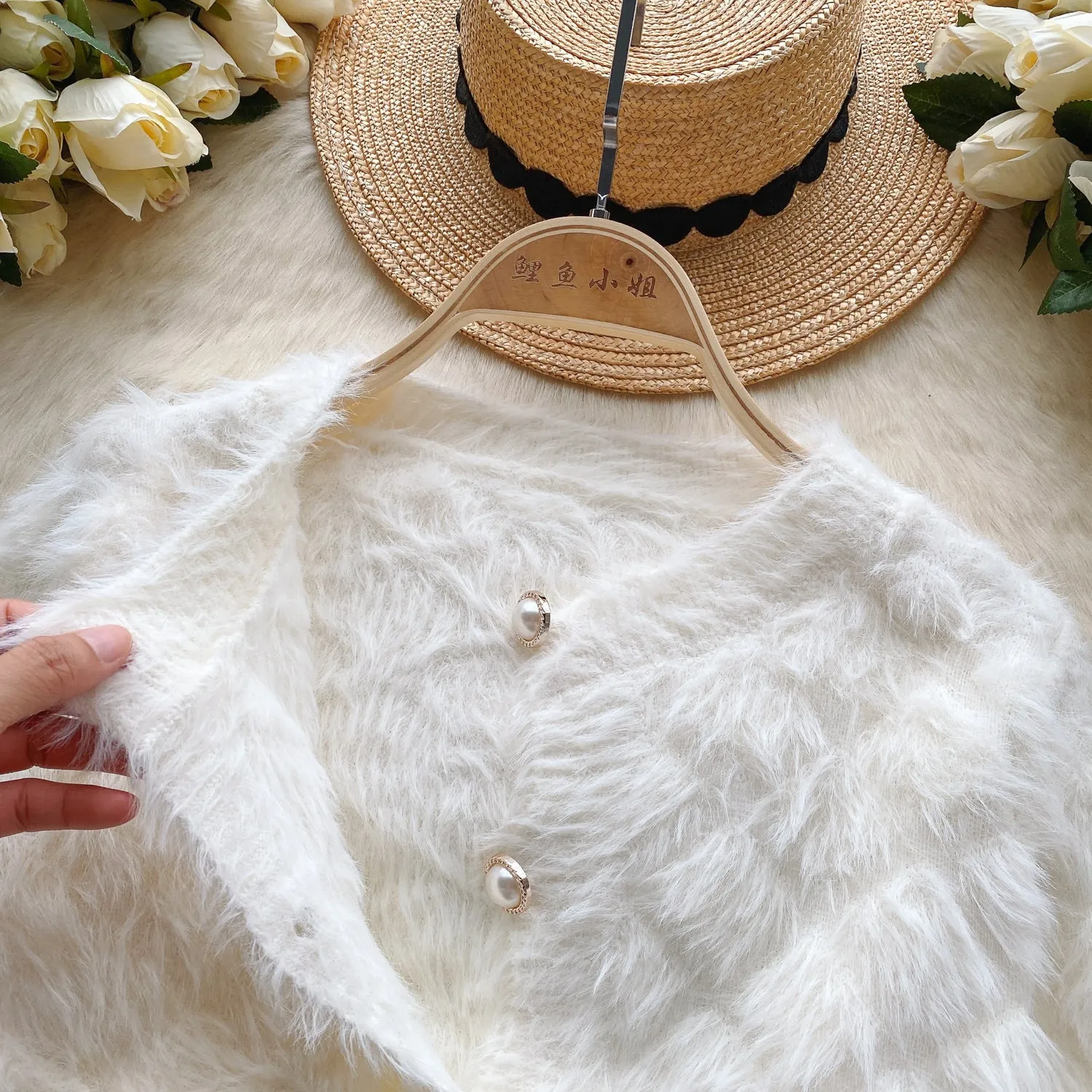 Simple Design Single-breasted Furry Cardigan