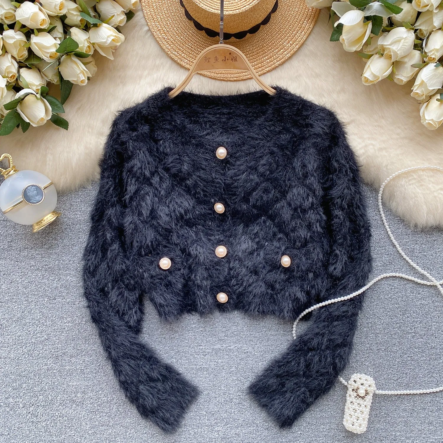 Simple Design Single-breasted Furry Cardigan