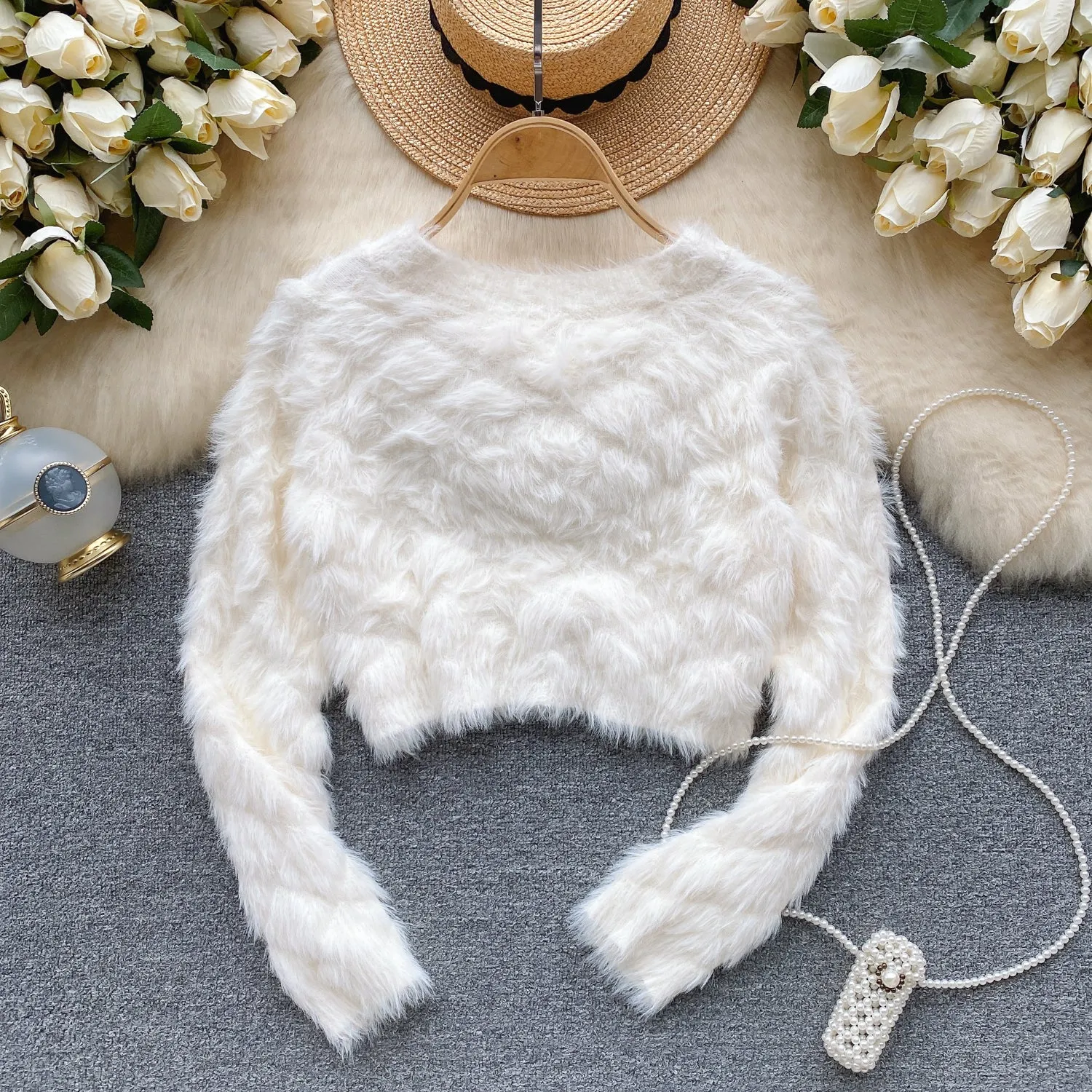 Simple Design Single-breasted Furry Cardigan