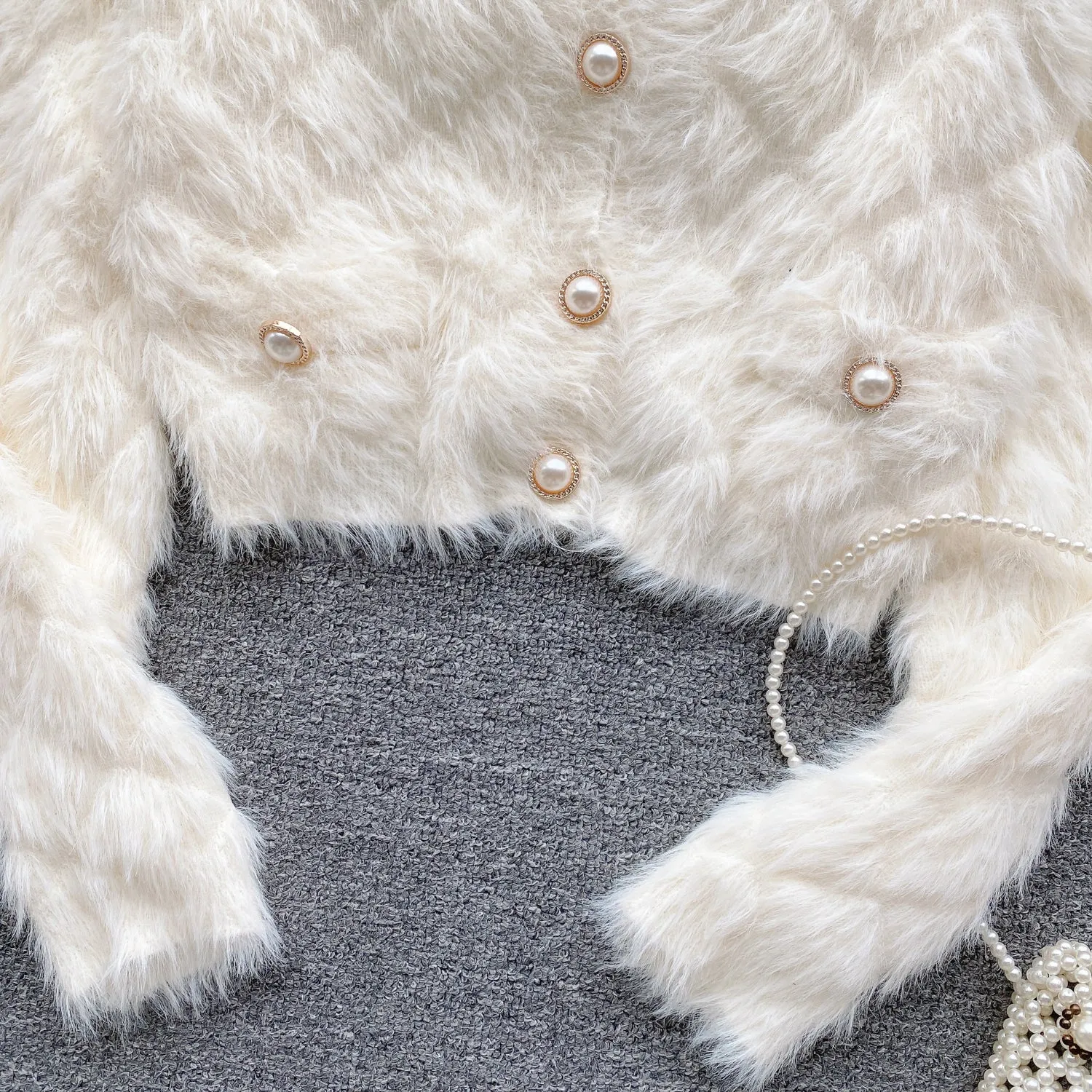 Simple Design Single-breasted Furry Cardigan