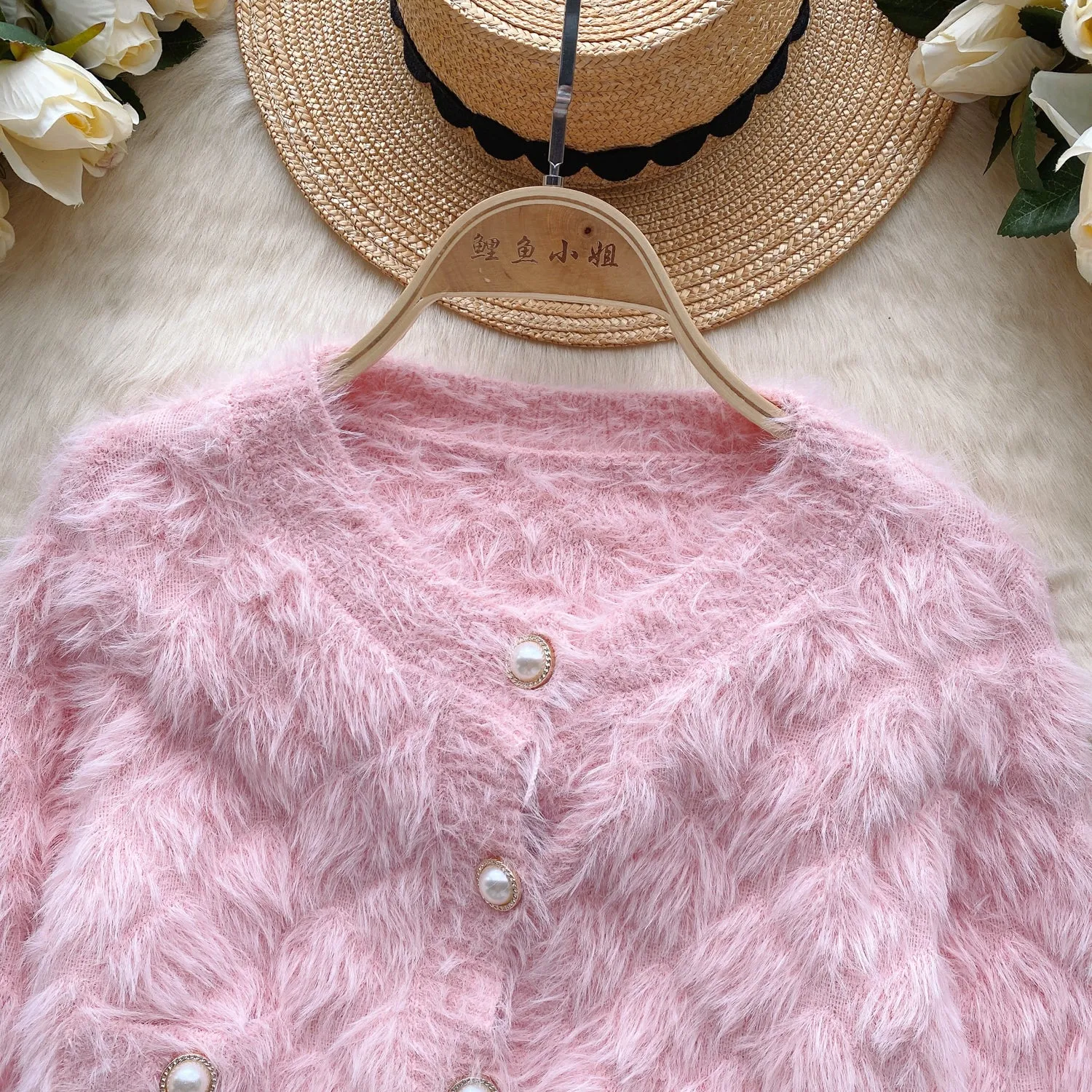 Simple Design Single-breasted Furry Cardigan