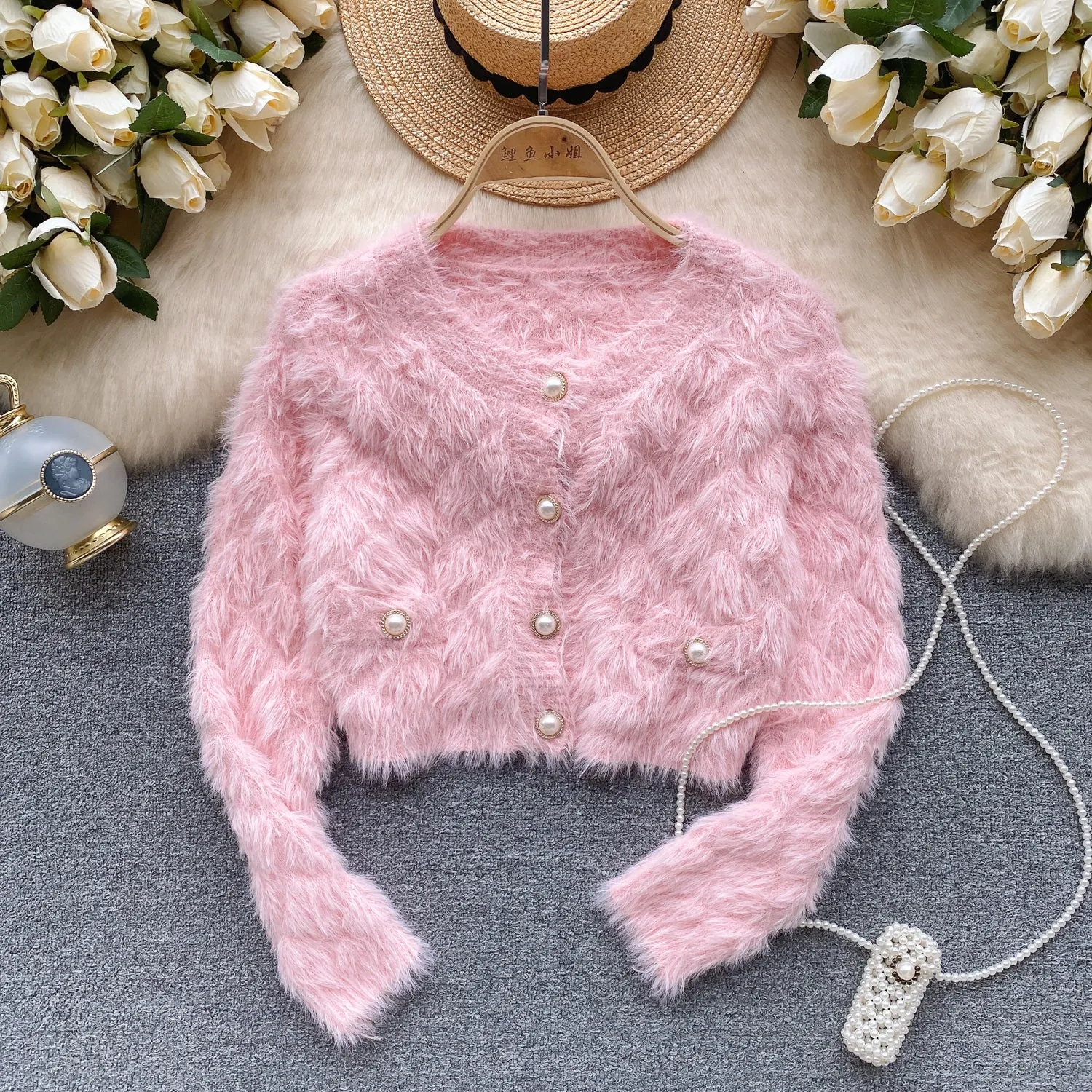 Simple Design Single-breasted Furry Cardigan