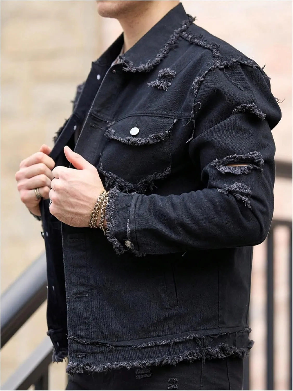 SOLY HUX Men's Denim Jacket Jean Jacket Men Vintage Trucker Jackets Coats Long Sleeve Casual Denim Outerwear
