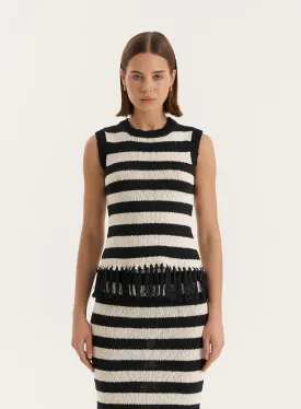 Striped Sleeveless Knitted Tassel Trim Top- Lauryn