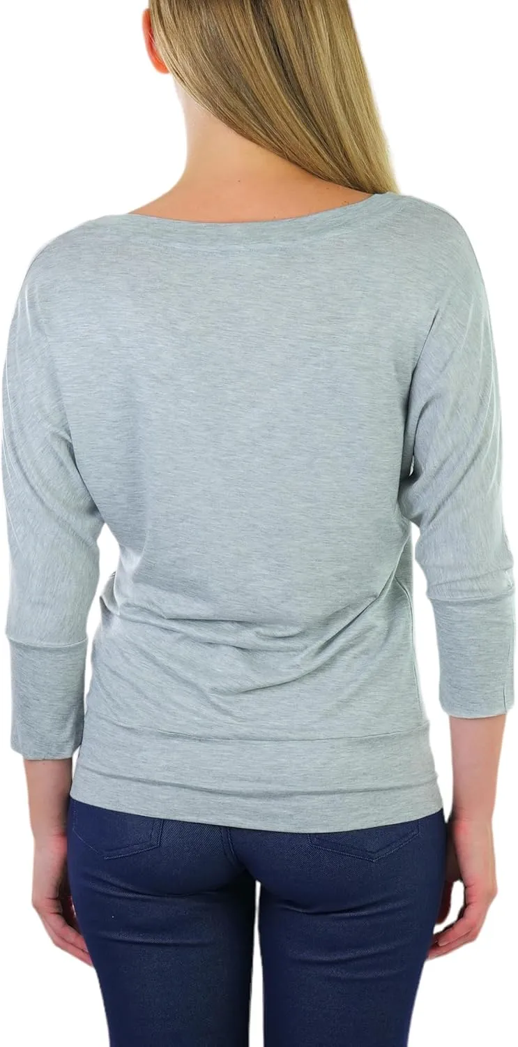 ToBeInStyle Women's Classic Boat Neck Dolman Style Tops