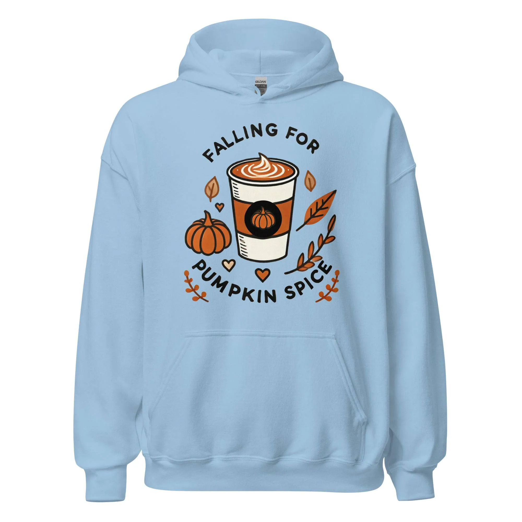 Unisex Fall Printed Hoodie – "Falling For Pumpkin Spice" – Cozy Fall Hoodie for Pumpkin Spice Lovers"
