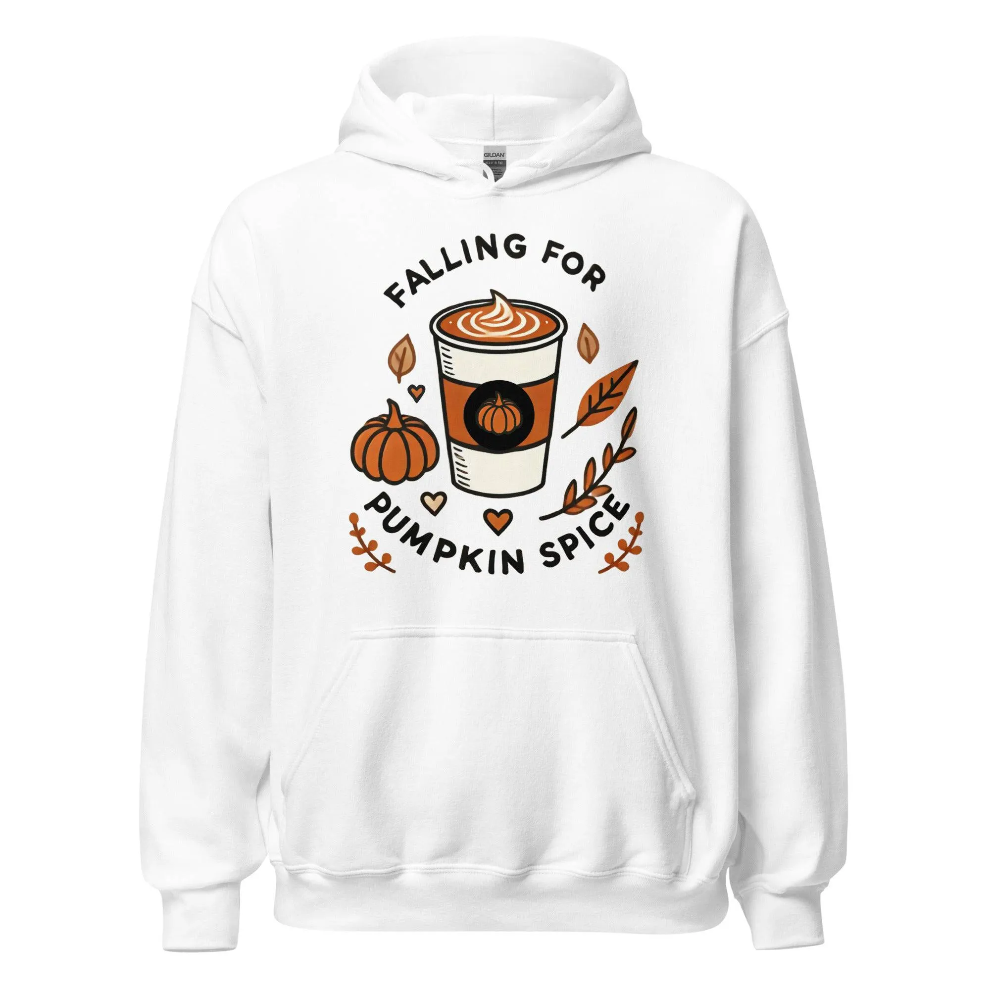 Unisex Fall Printed Hoodie – "Falling For Pumpkin Spice" – Cozy Fall Hoodie for Pumpkin Spice Lovers"