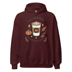 Unisex Fall Printed Hoodie – "Falling For Pumpkin Spice" – Cozy Fall Hoodie for Pumpkin Spice Lovers"