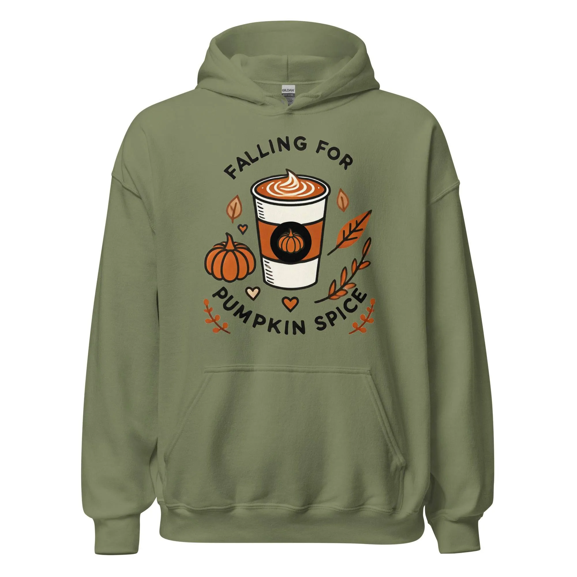 Unisex Fall Printed Hoodie – "Falling For Pumpkin Spice" – Cozy Fall Hoodie for Pumpkin Spice Lovers"