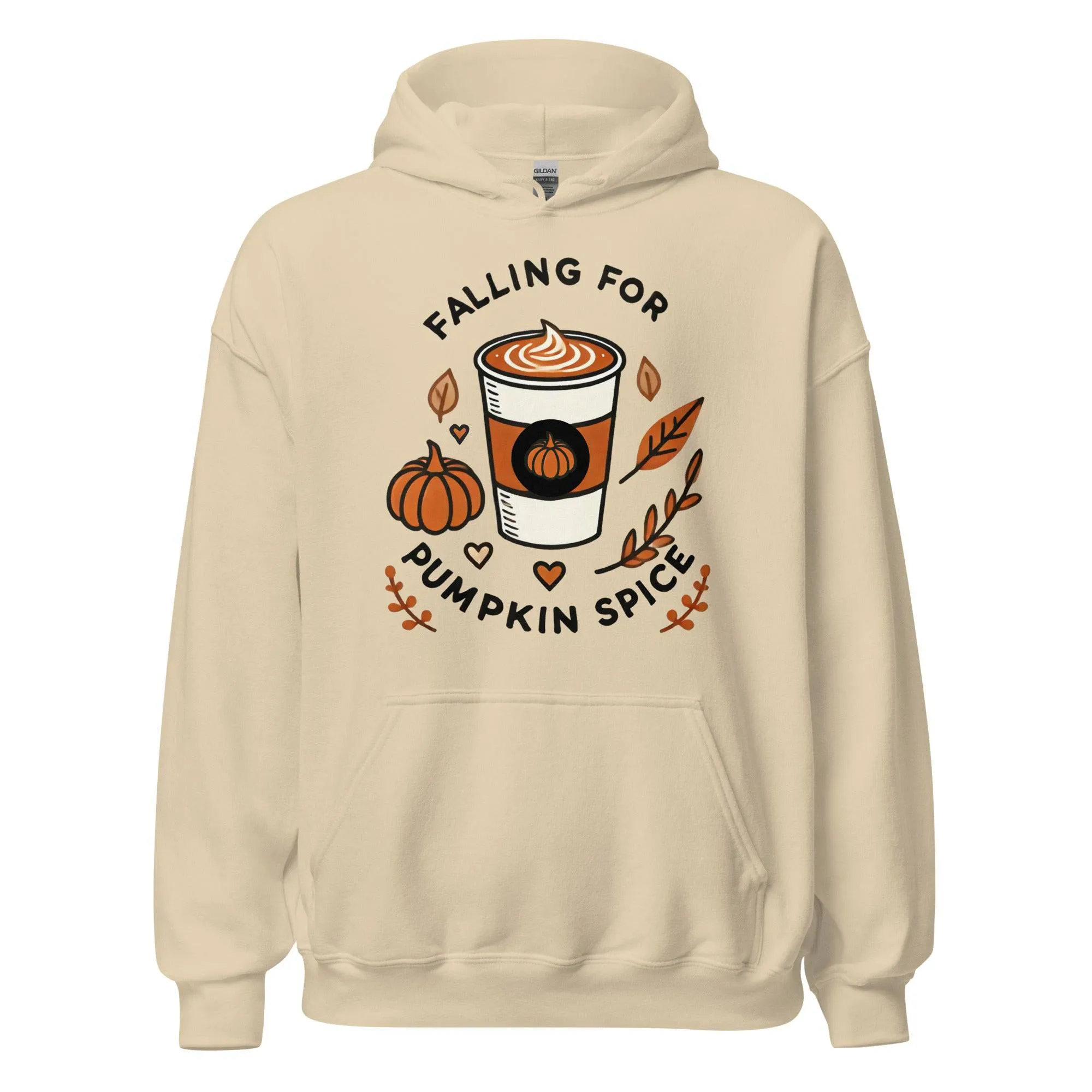 Unisex Fall Printed Hoodie – "Falling For Pumpkin Spice" – Cozy Fall Hoodie for Pumpkin Spice Lovers"