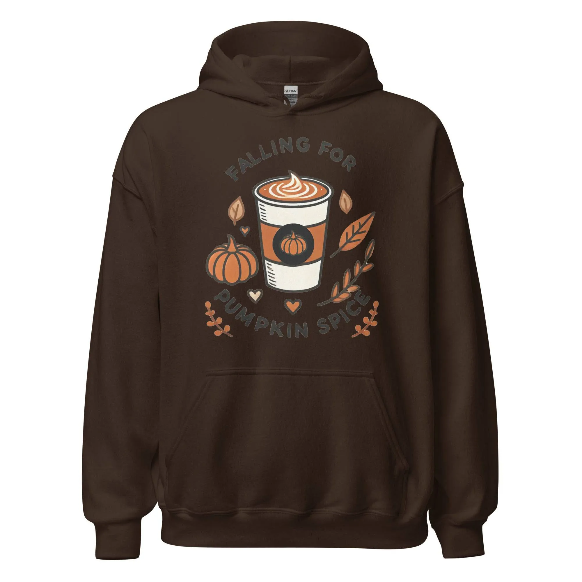 Unisex Fall Printed Hoodie – "Falling For Pumpkin Spice" – Cozy Fall Hoodie for Pumpkin Spice Lovers"