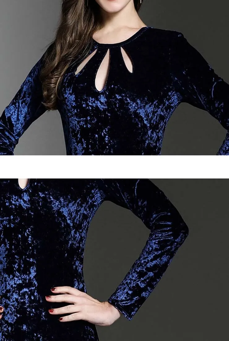 Velvet Fishtail Openwork Tight Maxi Dress