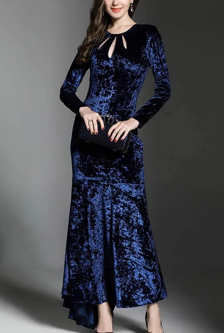 Velvet Fishtail Openwork Tight Maxi Dress