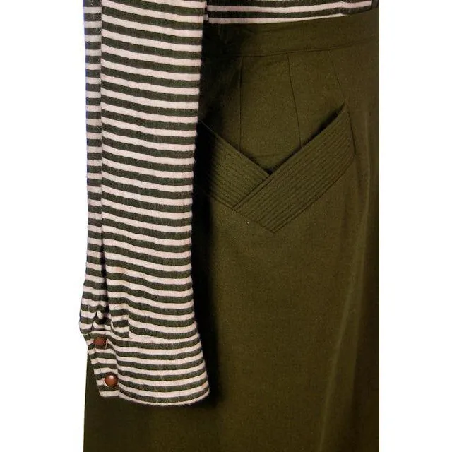 Vintage Knit Top & Matching Skirt Green/White Susan Thomas 1940s New Look 35-26-44