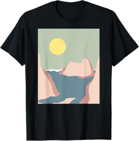 Vintage Retro Style Sun Abstract Outdoor mountain landscape T-Shirt