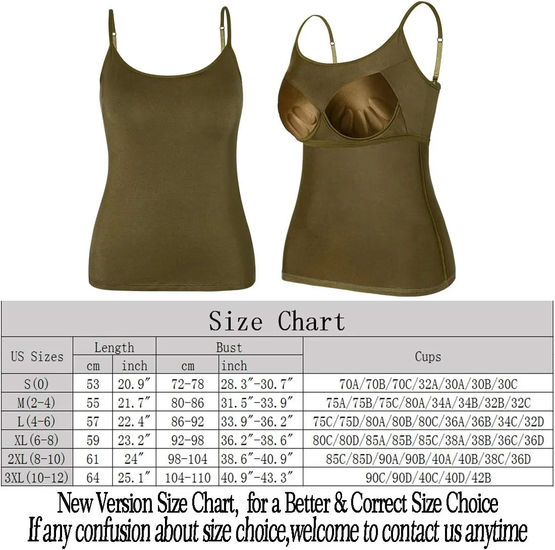 Women Camisole with Built-in Bra Cup Strap Supportive Padded Tank Top Layering Cami Undershirt for Yoga