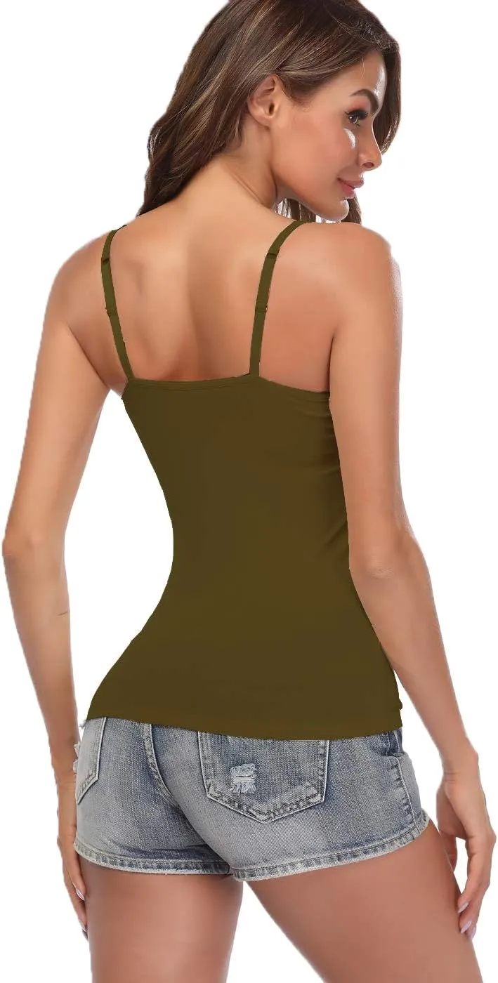 Women Camisole with Built-in Bra Cup Strap Supportive Padded Tank Top Layering Cami Undershirt for Yoga
