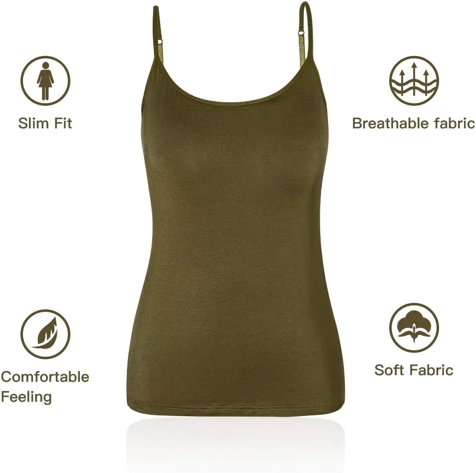 Women Camisole with Built-in Bra Cup Strap Supportive Padded Tank Top Layering Cami Undershirt for Yoga