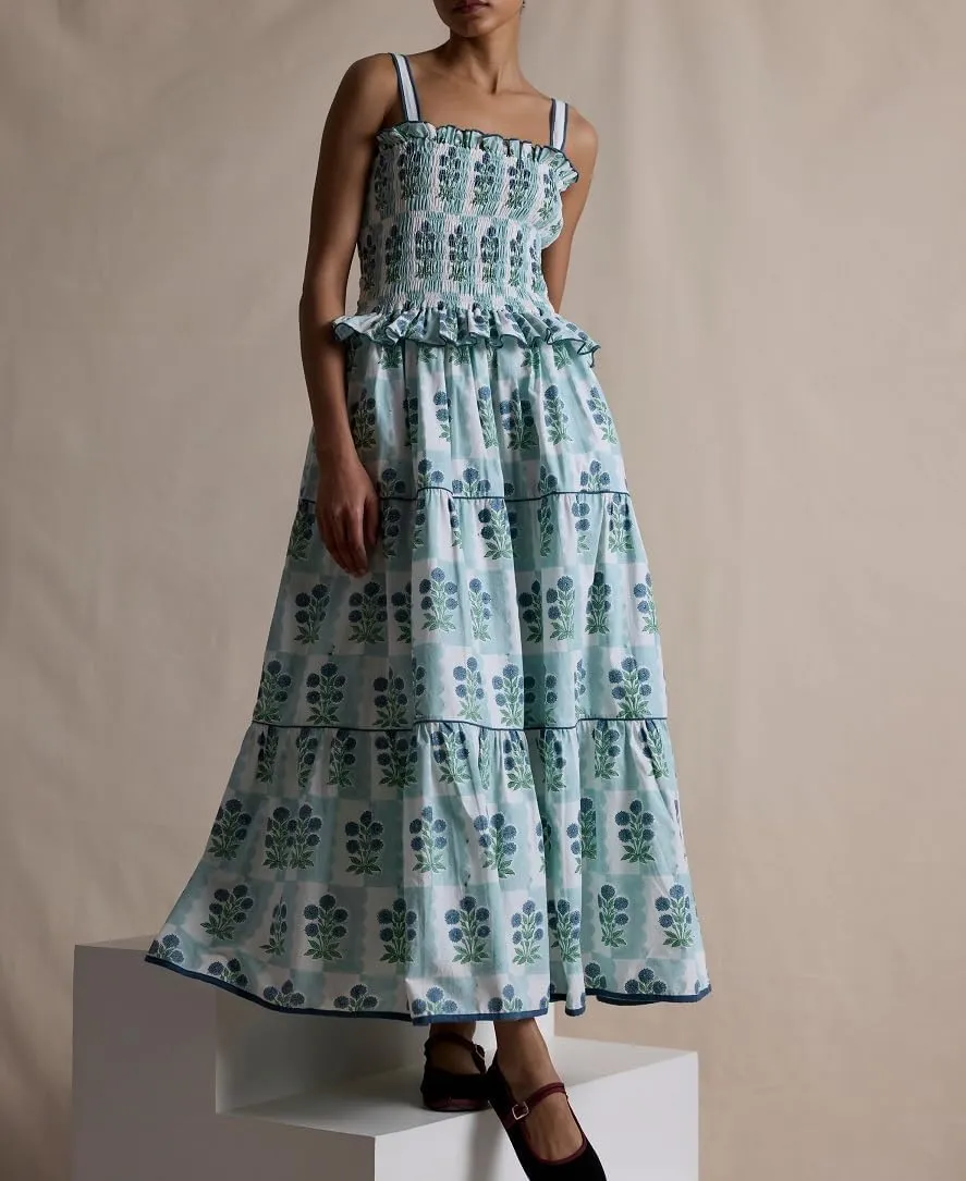 Women Tie Shoulder Boho Floral Maxi Dress Y2k Spaghetti Strap Flowy Long Dresses Summer Tiered Beach Sundress