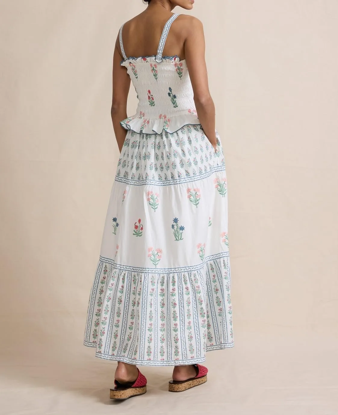 Women Tie Shoulder Boho Floral Maxi Dress Y2k Spaghetti Strap Flowy Long Dresses Summer Tiered Beach Sundress