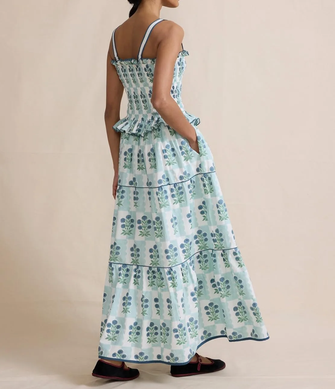 Women Tie Shoulder Boho Floral Maxi Dress Y2k Spaghetti Strap Flowy Long Dresses Summer Tiered Beach Sundress