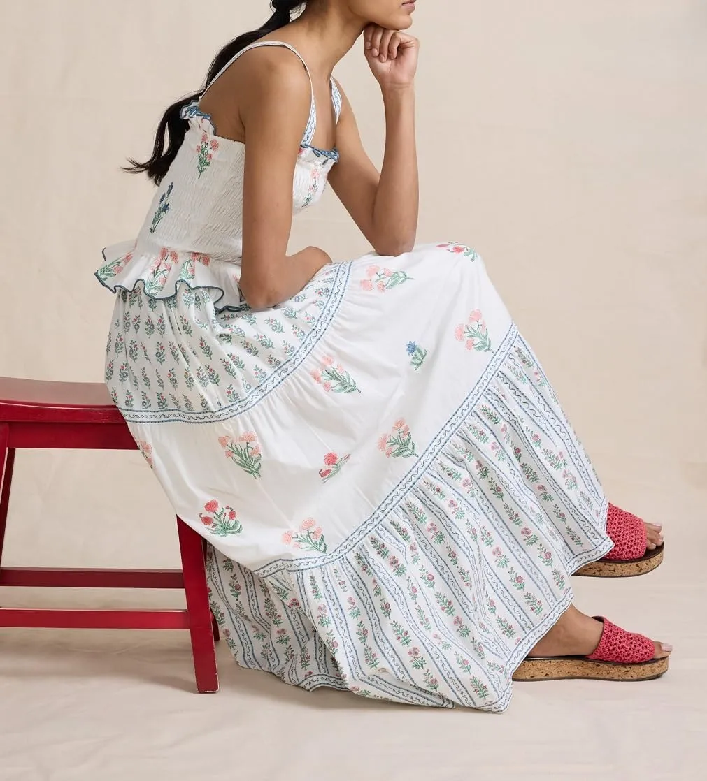 Women Tie Shoulder Boho Floral Maxi Dress Y2k Spaghetti Strap Flowy Long Dresses Summer Tiered Beach Sundress