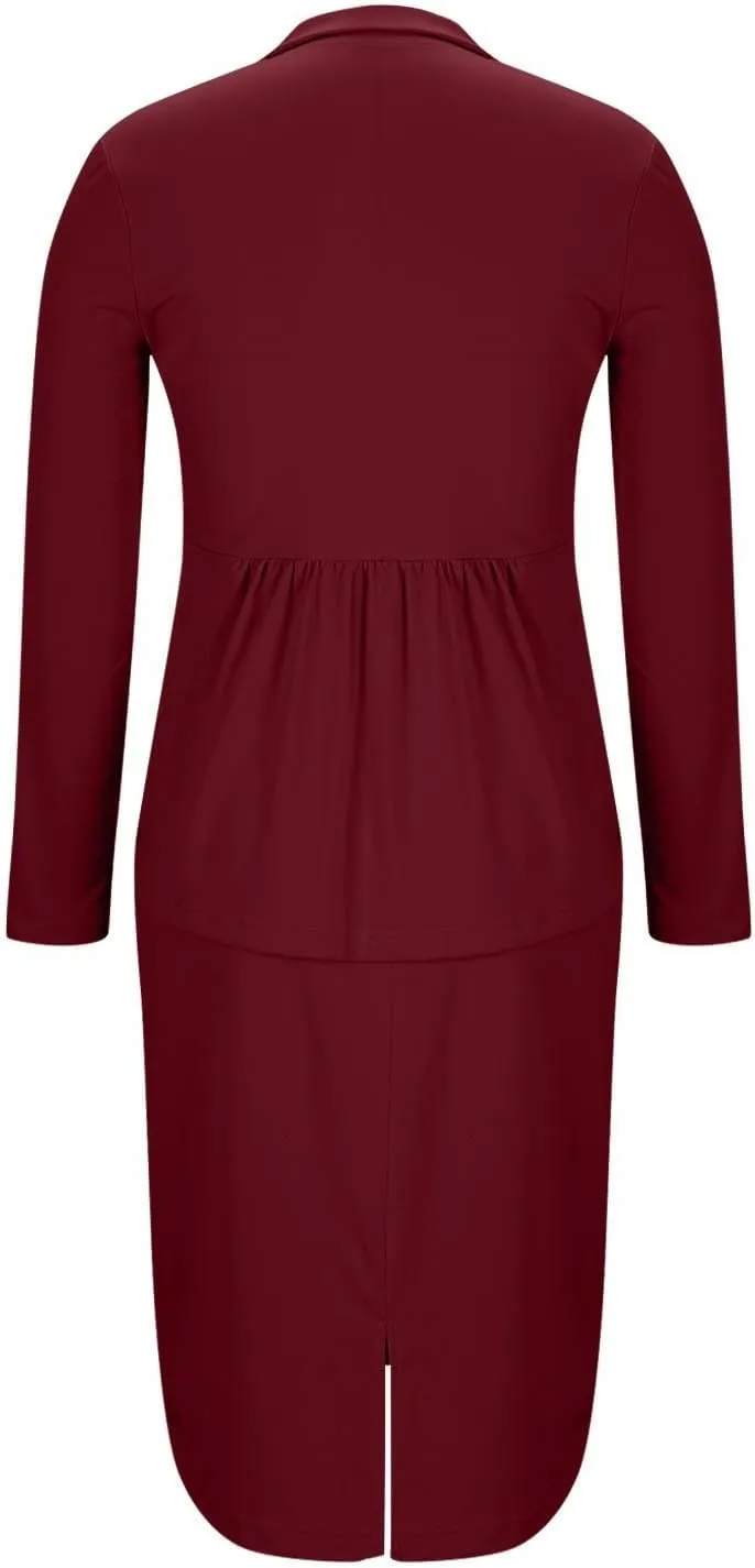 Women's Business Suit 2 Piece Long Sleeve Skirt Suit Set Lady Blazer Office Work Solid Slim Fit Jacket Outfits