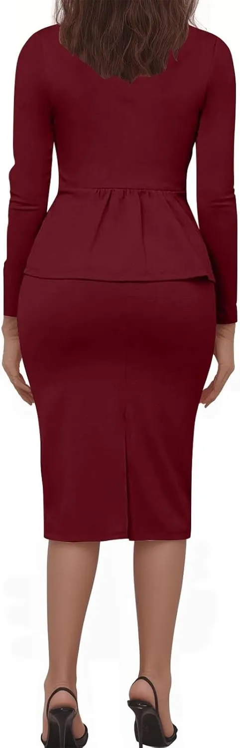 Women's Business Suit 2 Piece Long Sleeve Skirt Suit Set Lady Blazer Office Work Solid Slim Fit Jacket Outfits