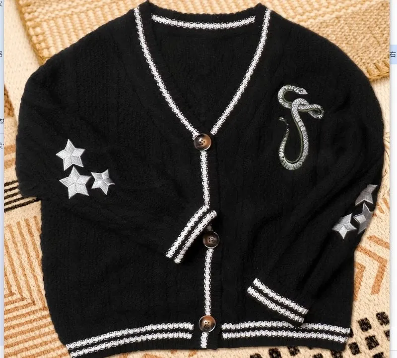 Women's Embroidered Long-sleeved Single-breasted Loose Casual Sweaters