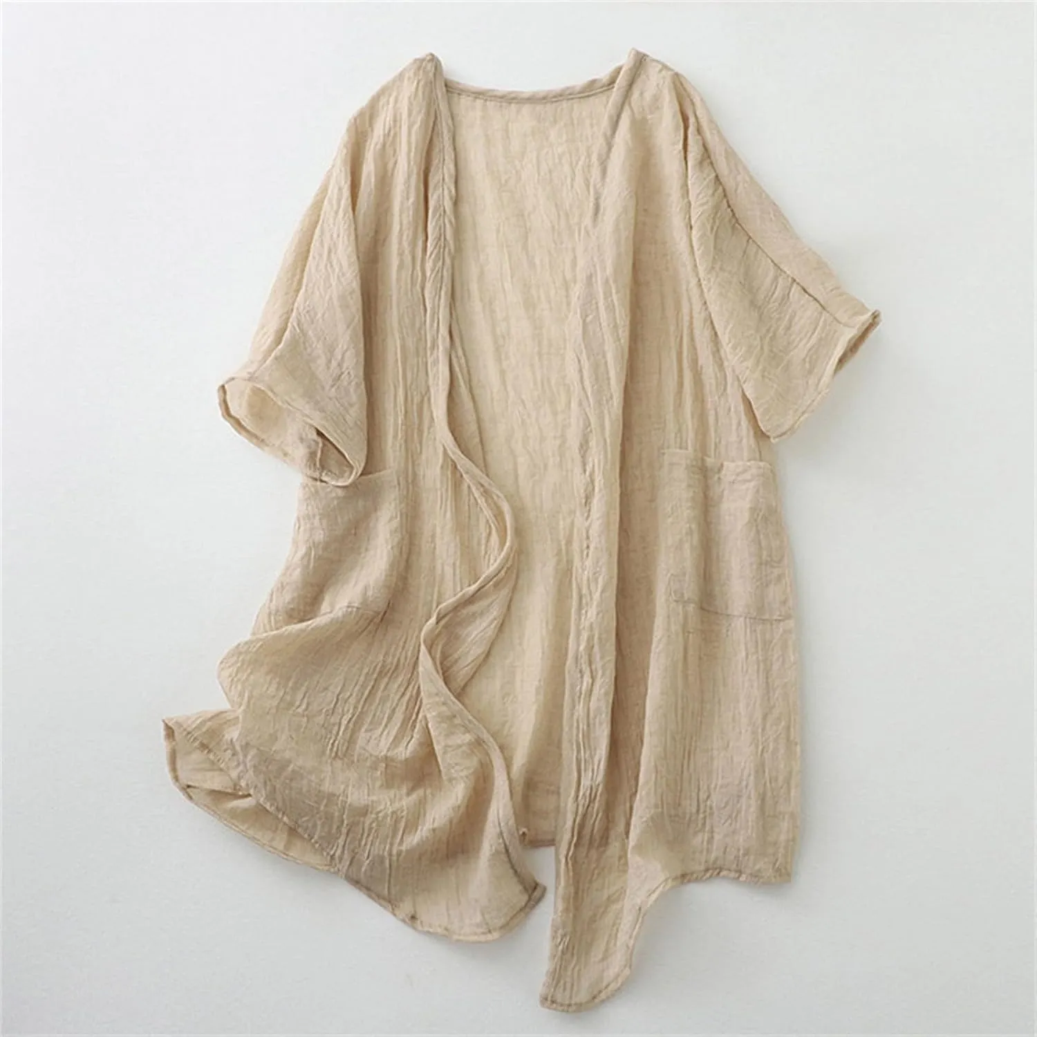 Womens Long Cardigans Lightweight Cover Up Fall Casual Loose Fit Half Sleeve Cotton Tops Beach Coverups with Pockets