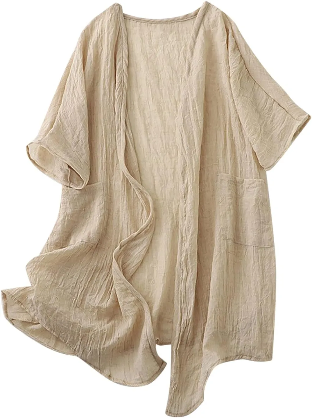 Womens Long Cardigans Lightweight Cover Up Fall Casual Loose Fit Half Sleeve Cotton Tops Beach Coverups with Pockets