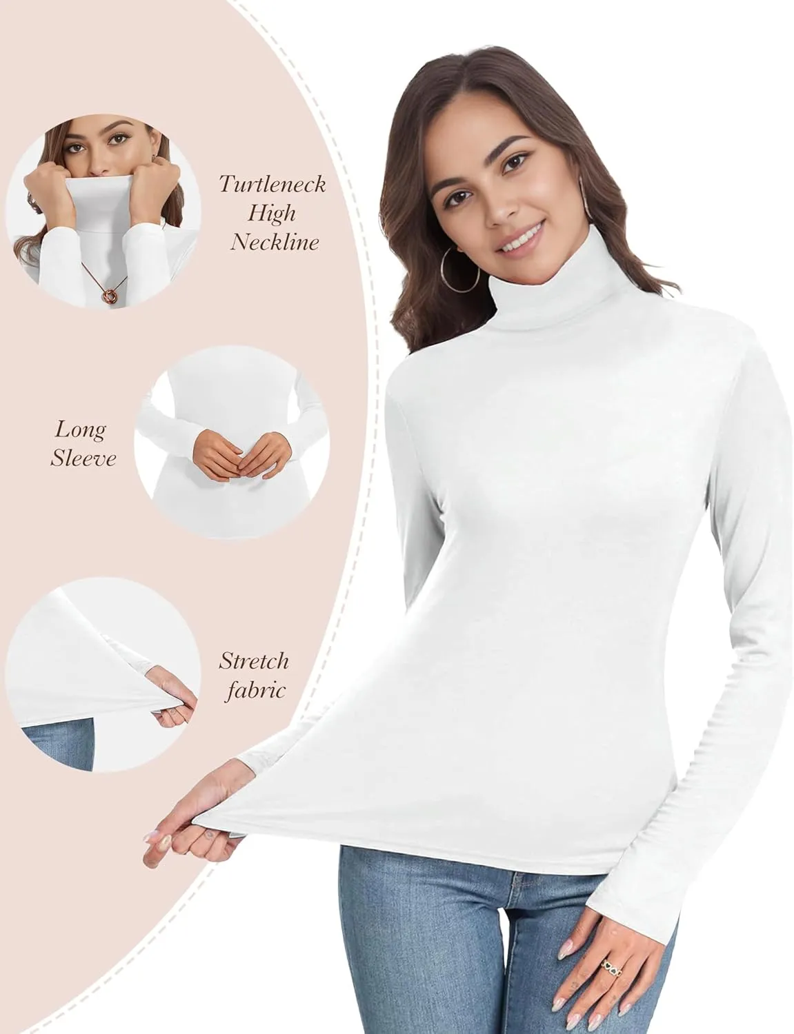 Womens Long Sleeve Turtleneck T-Shirts Mock Neck Underwear Fall Winter Fashion Base Layer Casual Lightweight Soft Tops
