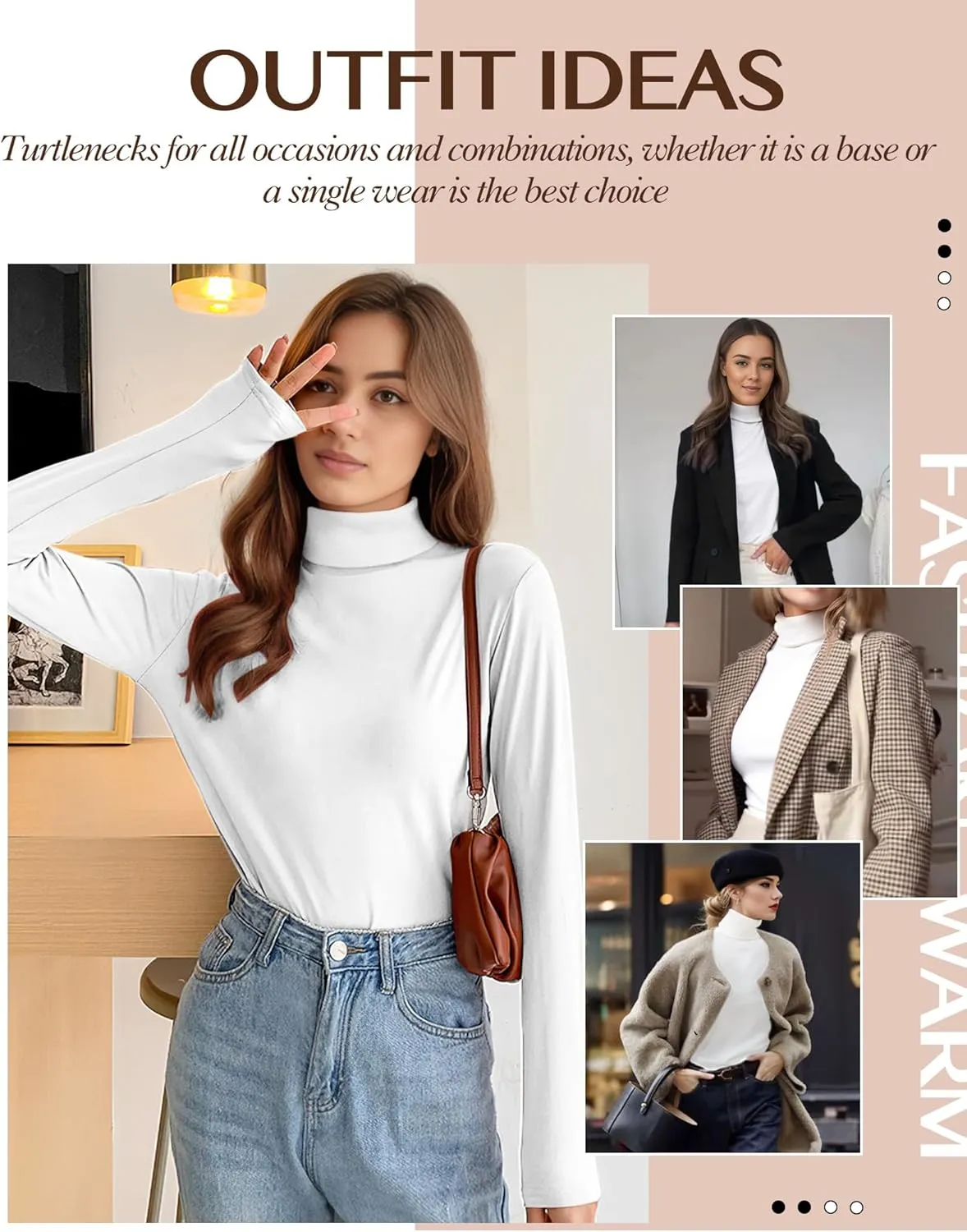 Womens Long Sleeve Turtleneck T-Shirts Mock Neck Underwear Fall Winter Fashion Base Layer Casual Lightweight Soft Tops