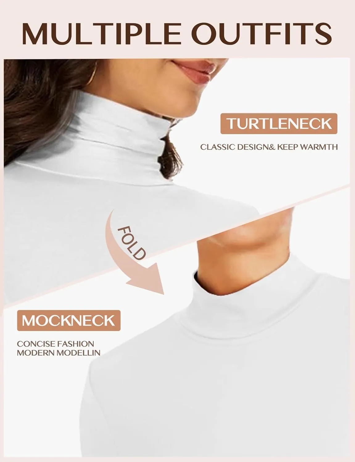 Womens Long Sleeve Turtleneck T-Shirts Mock Neck Underwear Fall Winter Fashion Base Layer Casual Lightweight Soft Tops