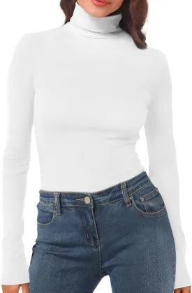 Womens Long Sleeve Turtleneck T-Shirts Mock Neck Underwear Fall Winter Fashion Base Layer Casual Lightweight Soft Tops