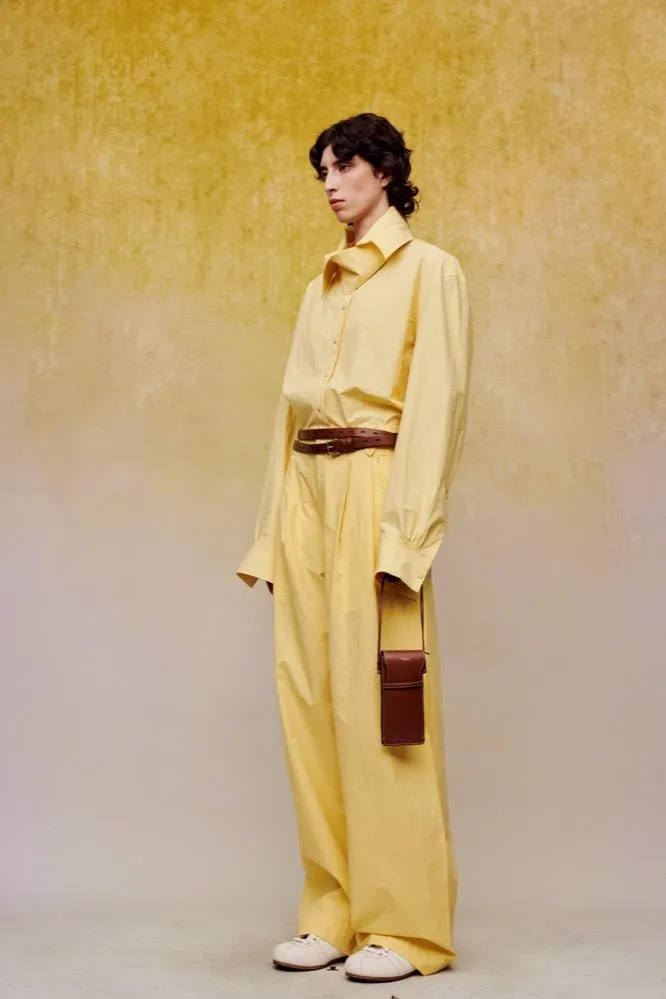 Wrinkled Patchwork Waistband Pants in Yellow
