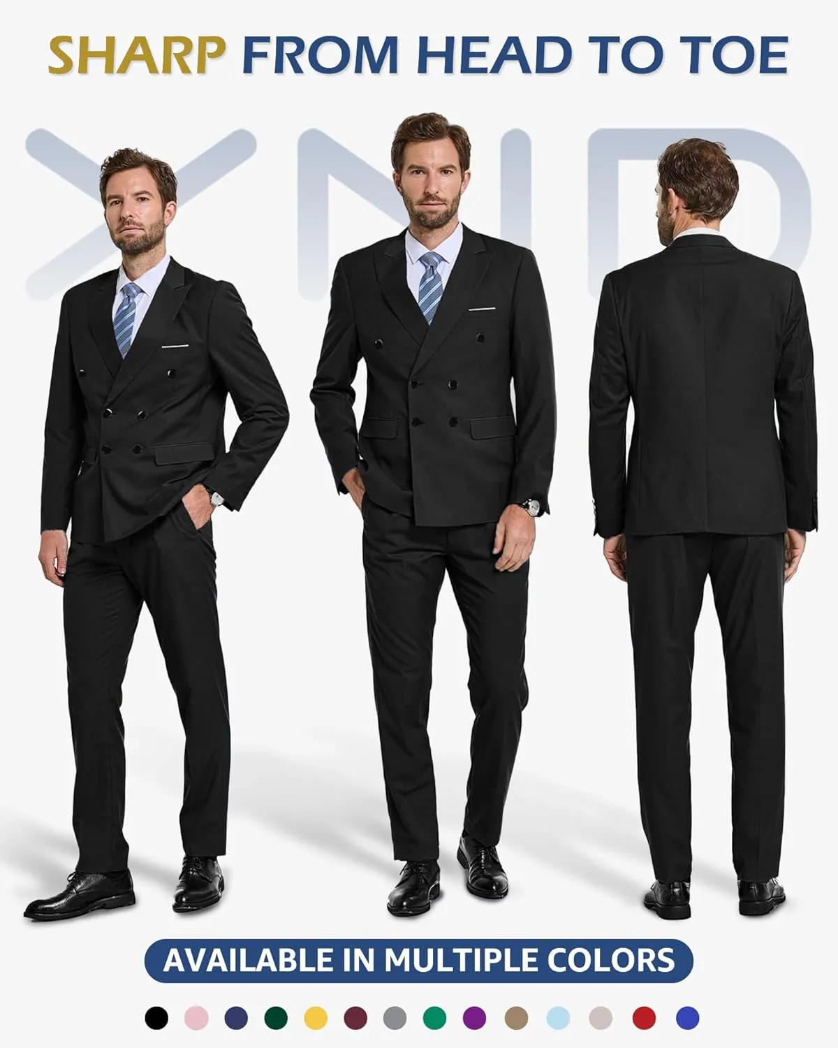 YND Men's Slim Fit 3 Piece Suit with Stretch Fabric, One Button Solid Blazer Vest Pants, Party Wedding Dress with Tie