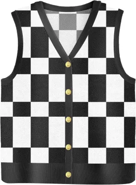 Zeagoo Womens Sweater Vest V Neck Button Down Shirts Trendy Knit Sleeveless Cardigan Top Shirt S-XXL